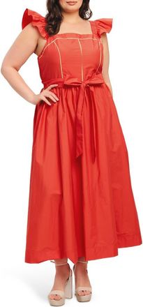 Flying Tomato Tie Waist Maxi Sundress in Coral Red at Nordstrom Rack, Size 1 X