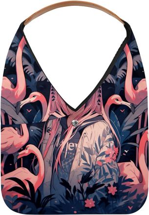 Generic Flamingo Girl Reusable Lightweight Grocery Bags - Foldable Into Compact Pouch, Washable & Sturdy, Multipurpose for Shopping and Travel