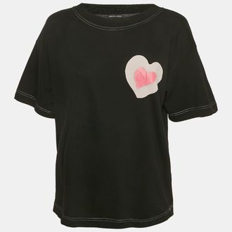 Emporio Armani Black Heart Print Cotton Round Neck T-Shirt L