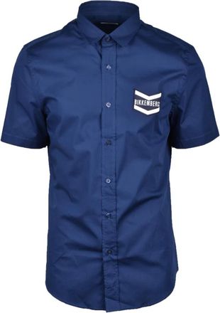 Dirk Bikkembergs Katoen Elastaan Shirt - Heren - Korte mouwen Overhemden - Blauw - 3XS - Katoen - Overhemden