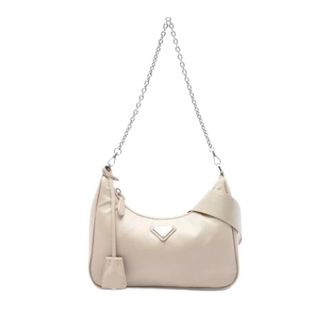 Prada Pre-owned Nylon Satchel - Dames - Vintage Schoudertas - Beige - ONE Size - Nylon - Vintage