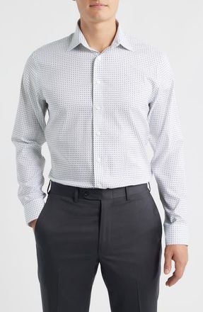 Nordstrom Trim Fit Geometric Print Premium Performance Twill Dress Shirt in Light Blue at Nordstrom, Size 15.5 - 32