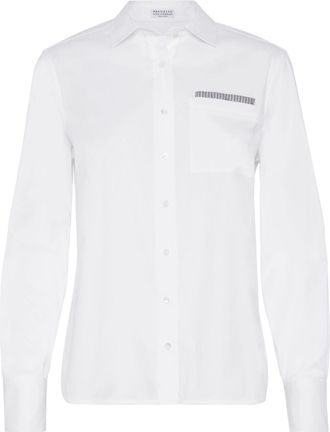 Brunello Cucinelli Monili-detail long-sleeve shirt - women - Polyacrylonitrile/Cotton/Elastane - M - White