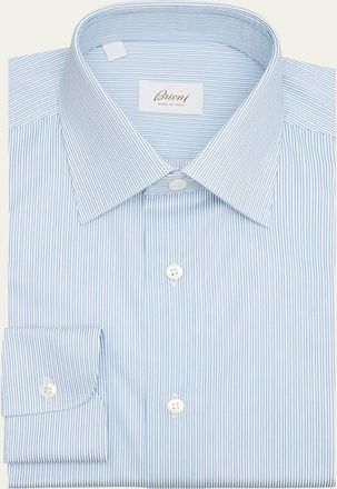 Brioni Mens Cotton Hairline Stripe Point Collar Dress Shirt