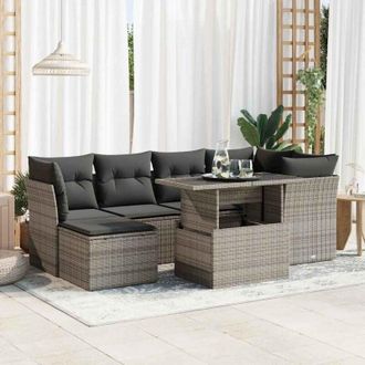 vidaXL Set De Sof&aacute;s De Jard&iacute;n 7 Pzas Con Cojines Rat&aacute;n Sint&eacute;tico Gris Vidaxl
