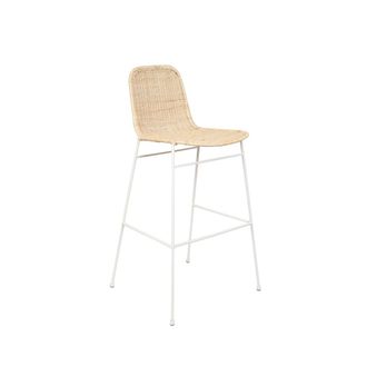 Koketto Home Taburete alto de rattan natural y patas metalicas blanco