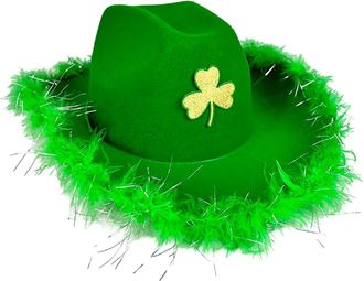 Generic Green Cowboy Hat St. Patricks Day Hat Cowboy St Patricks Day Accessories Irish Fancy Dress Feather for Women Men Leprechaun One Size Irish Fancy Dress