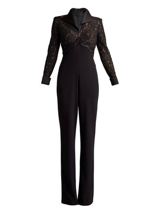Tadashi Shoji lace-panelled jumpsuit - women - Cotton/Nylon - 16 - Black