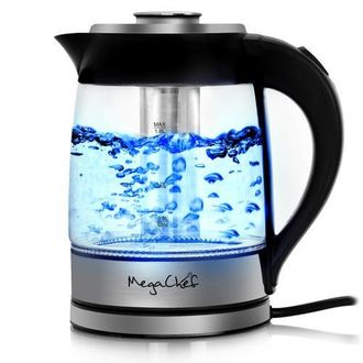 MegaChef 1.9 Quart Cordless Glass and Stainless Steel Electric Tea Kettle with Tea Infuser in Grey at Nordstrom