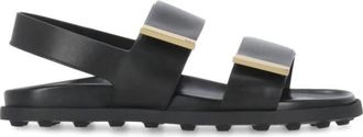 Tod's Tods, Flat Sandals, female, Black, Size: 8 1/2 US Black Leather Sandals with Velcro Fastening