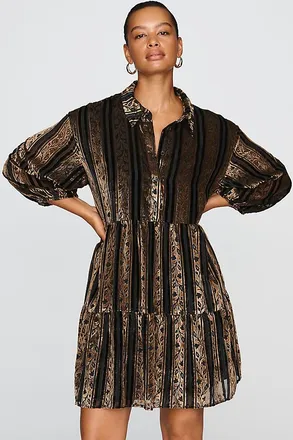 Maeve Bettina Velvet Tiered Mini Shirtdress