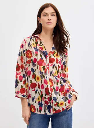Palme Womens Loose-fit multicoloured floral voile shirt