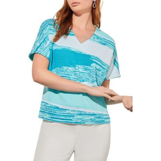 Ming Wang Short Sleeve Knit Top in Oceanfront/Bermuda/White at Nordstrom Rack, Size X-Small