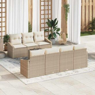 vidaXL Conjunto De Sof&aacute; De Jard&iacute;n 8 Pcs Beige, Crema 55 X 55 X 37 Cm Vidaxl