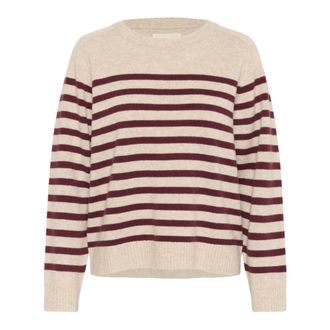 Part Two Tawny Port Stripe Gebreide Trui - Dames - Ronde hals truien - Beige - 2XL - Wol - Truien & Vesten