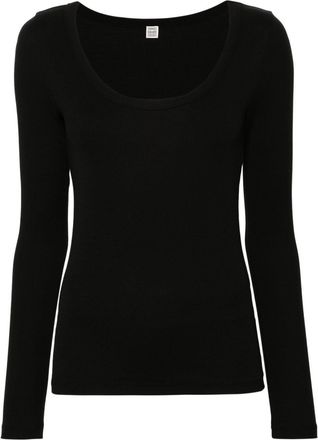 Toteme scoop-neck fine-ribbed T-shirt - women - Elastane/Organic Cotton - M - Black
