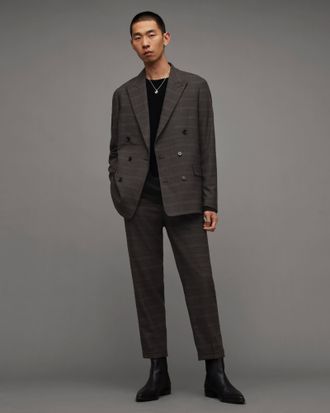 AllSaints Polyester/Viscose Spica Checked Double Breasted Blazer, Size: 34