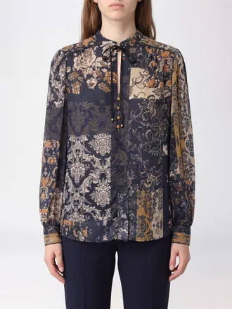 Liu Jo Viscose Shirt with Ethnic Print and Mandarin Collar