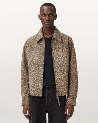 AllSaints Leo Dellcot Leopard Print Suede Jacket
