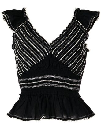 Sea New York Mable embroidered top - women - Cotton/Polyester/Polyester/Elastane - 4 - Black