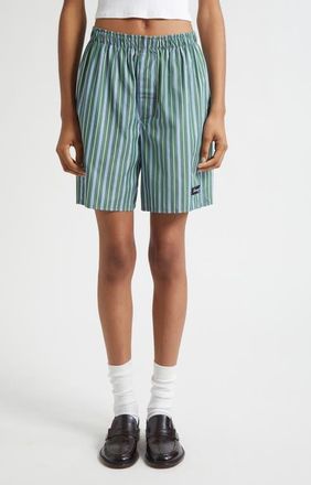 HommeGirls Stripe Long Boxer Shorts in Green Porto Stripe at Nordstrom, Size Medium