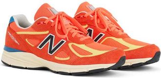 New Balance Unisex Made in USA 990v4 en Rojo/Amarillo/Azul, Gamuza/Malla, Talla 39.5