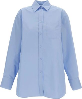 Sportmax Lange Katoenen Mix Blouse - Dames - Overhemden - Blauw - XS - Katoen - Overhemden