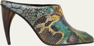 Alexander McQueen 105mm Horn Heel Peep-Toe Mules