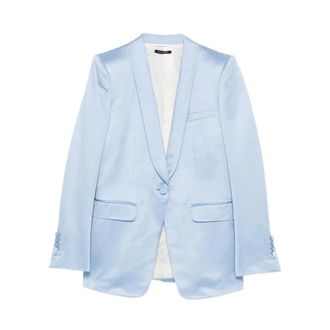 Tom Ford Cotton Silk Blend Single Breasted Shawl Lapel Jacket - female - Tom Ford - Blazers - Blue - S - Jackets