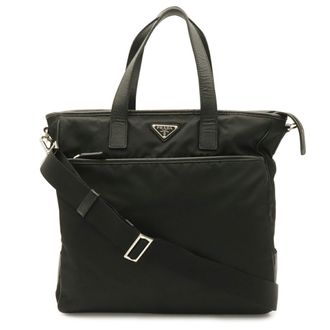 Prada Black Nylon Leather Handbag Shoulder Bag Tote Bag (Pre-Owned)