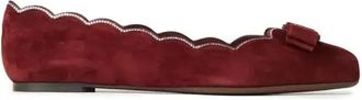 Ferragamo Varina Scalloped Suede Ballet Flats, Size 7 D