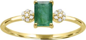 Diamond2Deal 10K Yellow Gold Emerald and Diamond Engagement Ring ( 0.55Ct)