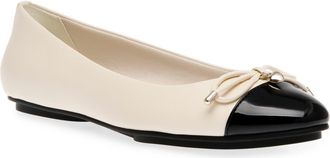 Anne Klein Luci Cap Toe Ballet Flat in Off White Black Smooth at Nordstrom, Size 5.5