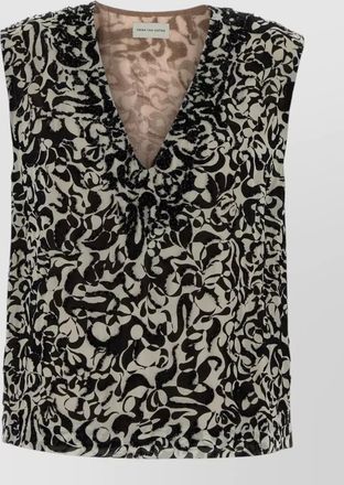 Dries Van Noten crepe college top floral trim neckline