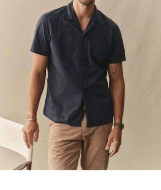 Taylor Stitch Davis Short Sleeve Shirt In Navy Floral Embroidery