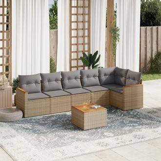 vidaXL Vidaxl - Set Sof&aacute;s De Jard&iacute;n 7 Piezas Y Cojines Rat&aacute;n Sint&eacute;tico Beige