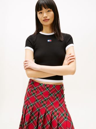 Tommy Jeans Kurzarmshirt TOMMY JEANS TJW SLIM SH BADGE SS RIB EXT, Damen, Gr. XXL (44), schwarz, Single Jersey, Obermaterial: 95% Baumwolle, 5% Elasthan, unifarbe