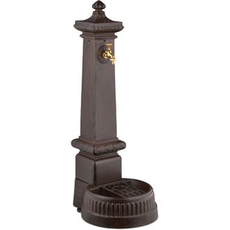 Relaxdays Fuente De Pie Antigua, Con Grifo Y Lavabo, 100x44,5x38cm, Bebedero Jard&iacute;n, Terraza, Aluminio Fundido, Marr&oacute;n - Relaxdays