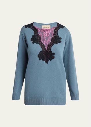 Valentino Garavani Lace-Inset Knit Sweater
