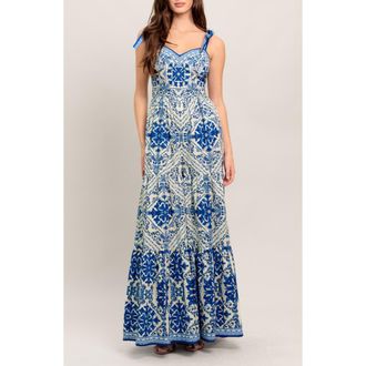 Flying Tomato Print Wide Leg Jumpsuit in Blue White at Nordstrom Rack, Size X-Small