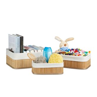 Relaxdays Cajas De Almacenaje, Set, 12,5 X 32 X 22 Cm, Cestos Rectangulares, 12,5x32x22 Cm, 3 Uds., Marr&oacute;n - Relaxdays