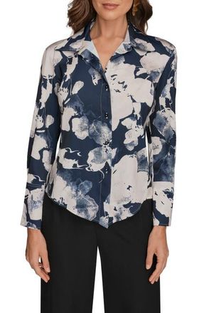 DKNY Floral Button-Up Shirt in Dark Nightfall Multi at Nordstrom, Size X-Small