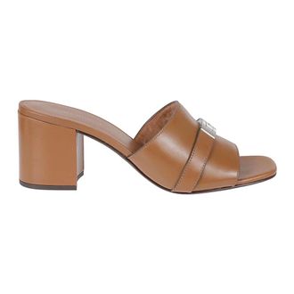 Tory Burch Lee Lee Heeled Mule - Dames - Muiltjes - Bruin - 36 1/2 EU - Leer - Schoenen