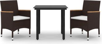 vidaXL Set Comedor De Jard&iacute;n 3 Pzas Y Cojines Rat&aacute;n Sint&eacute;tico Y Vidrio Vidaxl