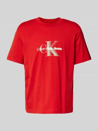 Calvin Klein Jeans T-Shirt mit Label-Print und Rundhalsausschnitt in Rot, Gr&ouml;&szlig;e M