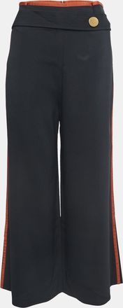 Peter Pilotto Black/brown Crepe Button Embellished Wide Leg Trousers