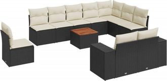 vidaXL Set De Sof&aacute;s De Jard&iacute;n 11 Pzas Y Cojines Rat&aacute;n Sint&eacute;tico Negro Vidaxl