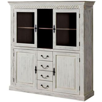 Massivmoebel24 Vetrina in legno di acacia / mango - bianco cerato 150x45x160 castle-antik 105