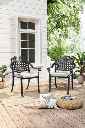 Living and Home Set of 2 Outdoor Dining Chairs with Cushions in Black