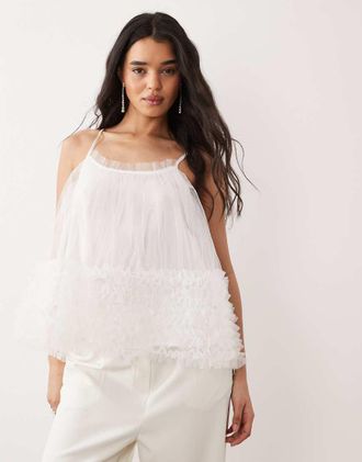 Sister Jane Sister Jane - Top da sposa in tulle bianco con spalline sottili